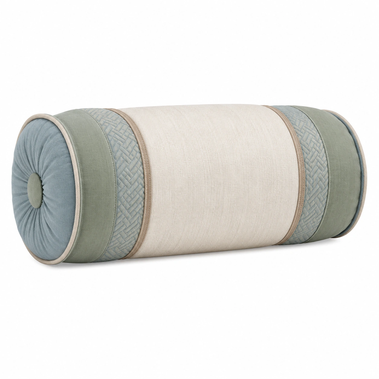 Cojín Cilíndrico Decorativo Azul, Verde y Beige-MEUB VEXA