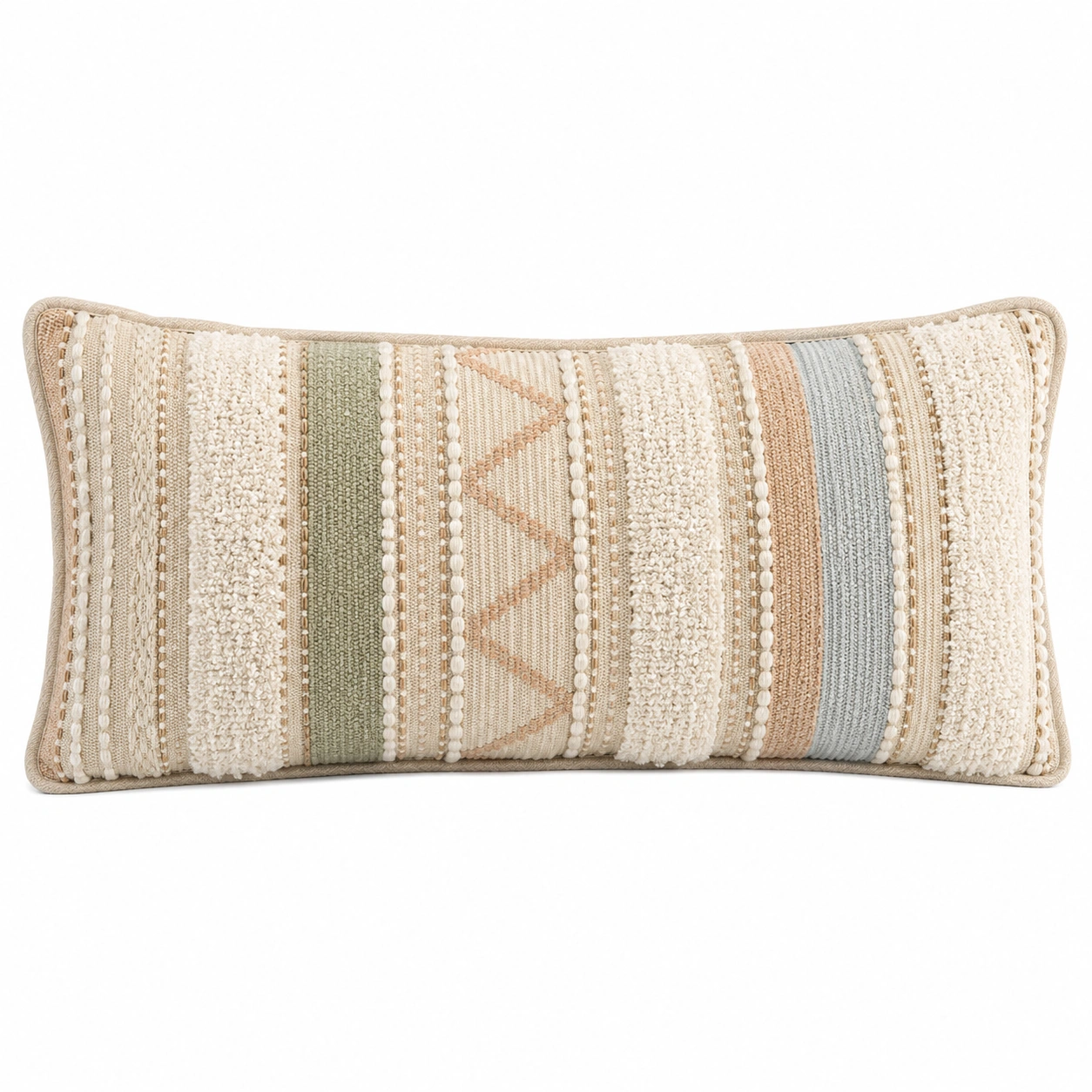 Cojín Decorativo con Bordado 50x30 cm Beige/Verde/Gris-MEUB VEXA