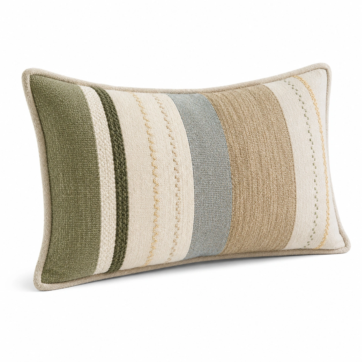 Cojín Decorativo Rayado Multicolor Verde/Beige/Gris 50x30cm-MEUB VEXA