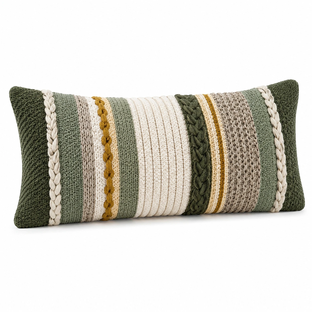 Cojín Decorativo de Rayas Verde, Beige y Mostaza 50x30 cm-MEUB VEXA