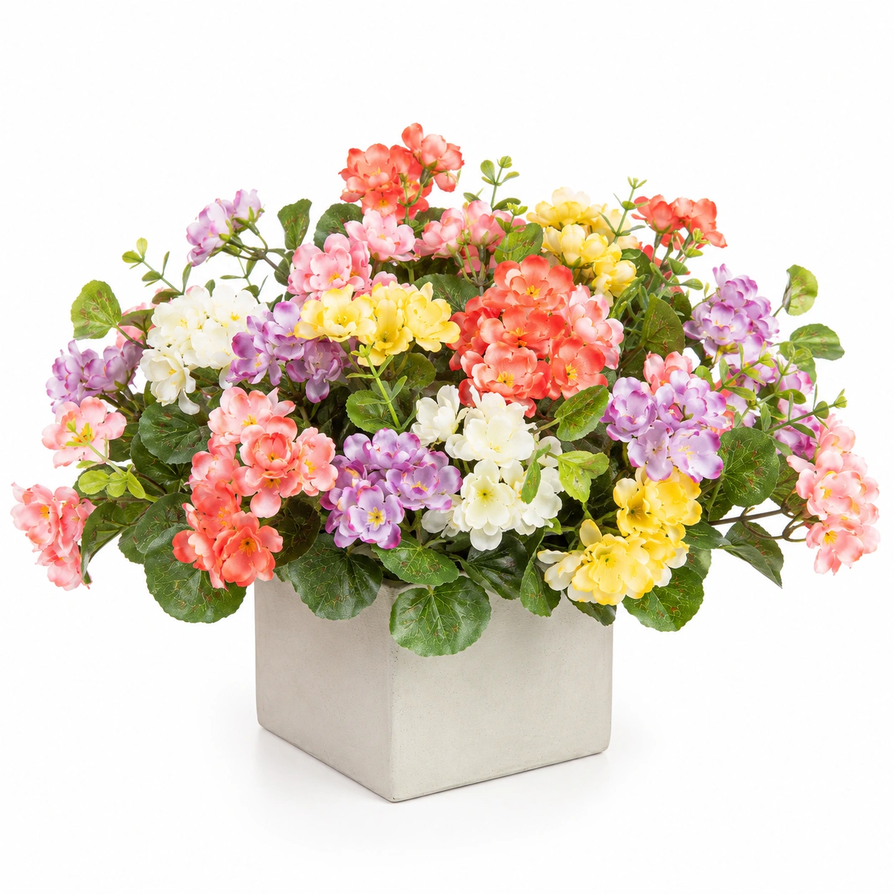 Arreglo Floral Artificial Multicolor en Maceta de Cemento-ULQERNIKA