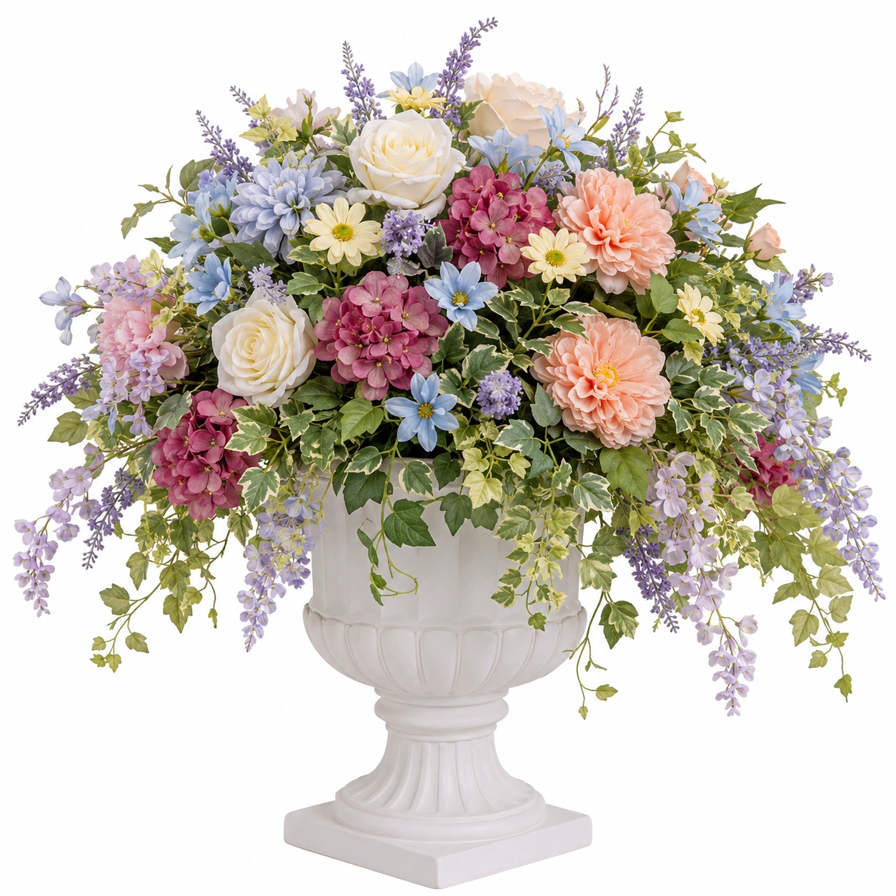 Centro de Mesa de Flores Artificiales Multicolor con Base Blanca-ULQERNIKA