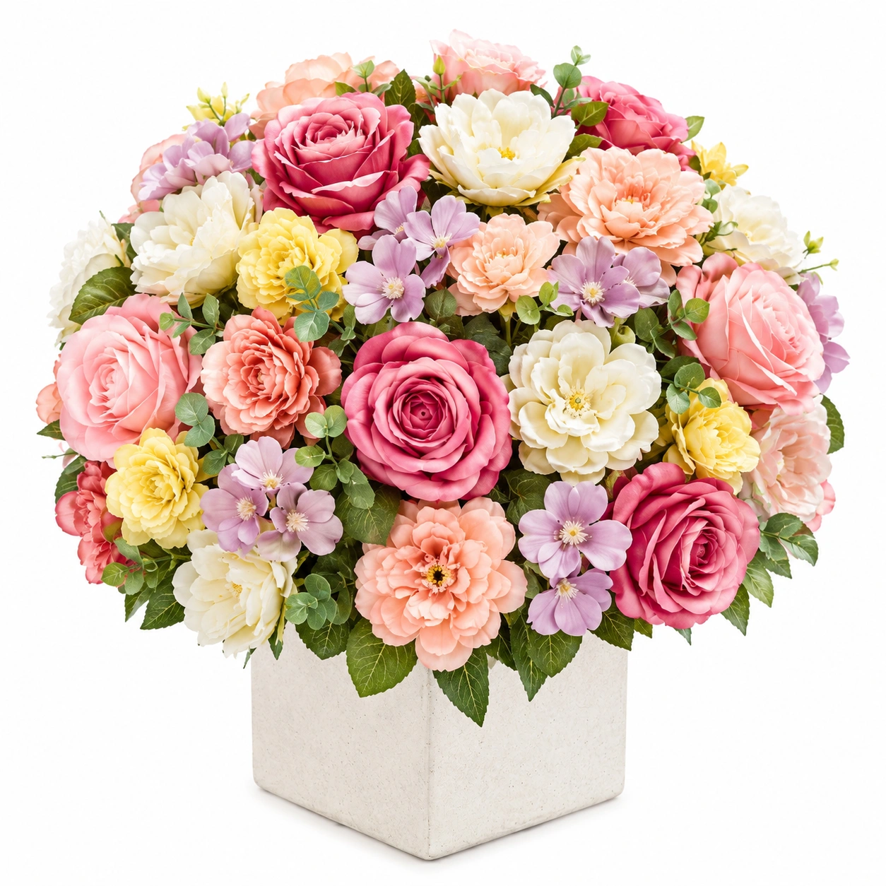 Arreglo Floral Artificial Multicolor con Jarrón Cuadrado-ULQERNIKA