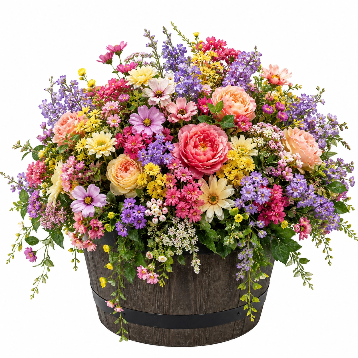 Arreglo Floral Artificial Multicolor en Maceta de Madera-ULQERNIKA