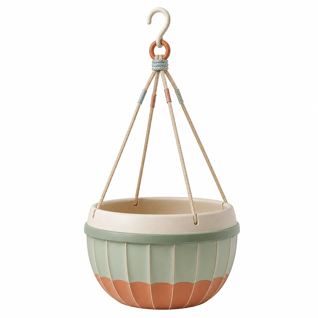 Maceta Colgante Verde y Terracota con Gancho y Cuerdas, Diámetro 25 cm-ULQERNIKA