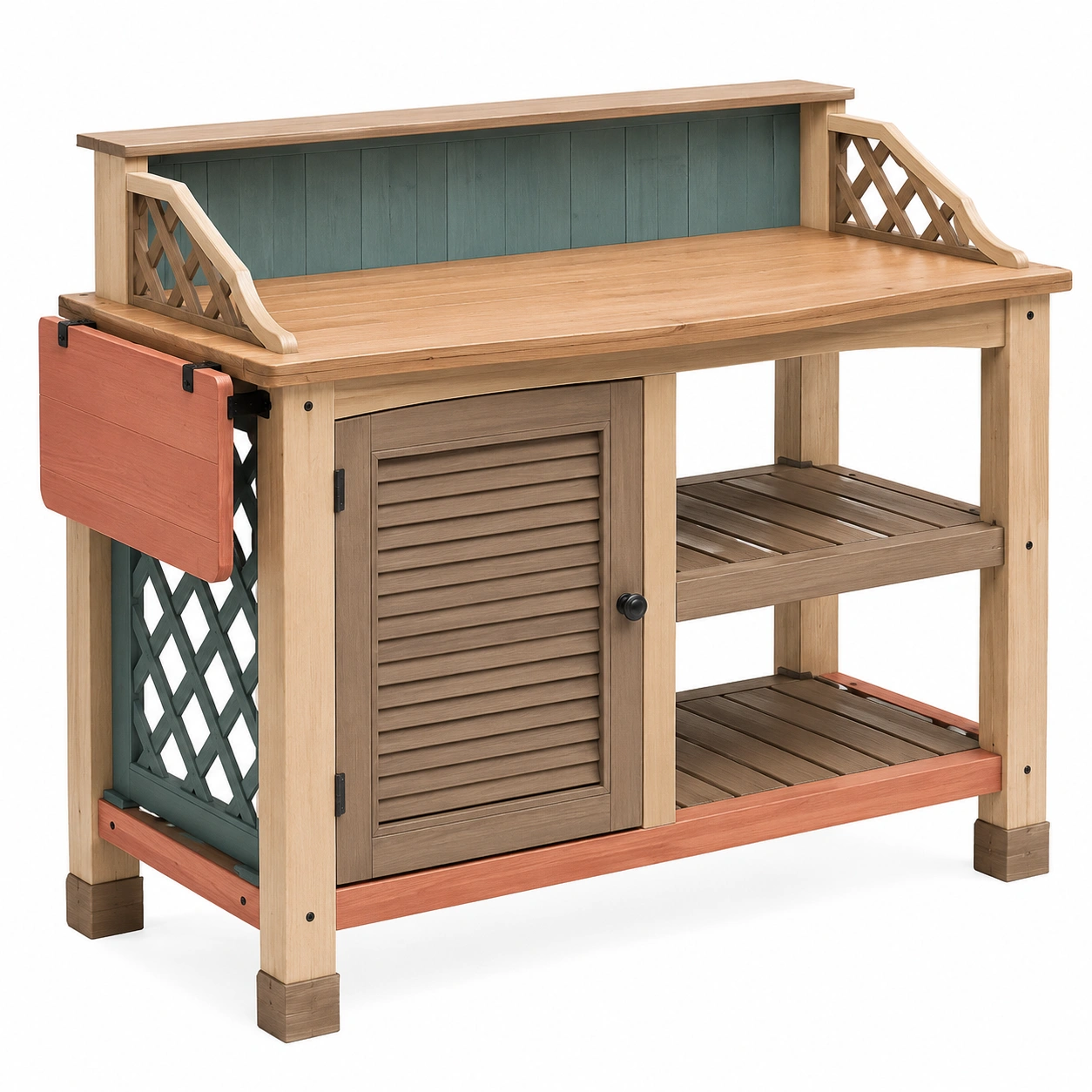 Mesa de Jardinería con Almacenamiento y Estante Abatible, Multicolor-ULQERNIKA
