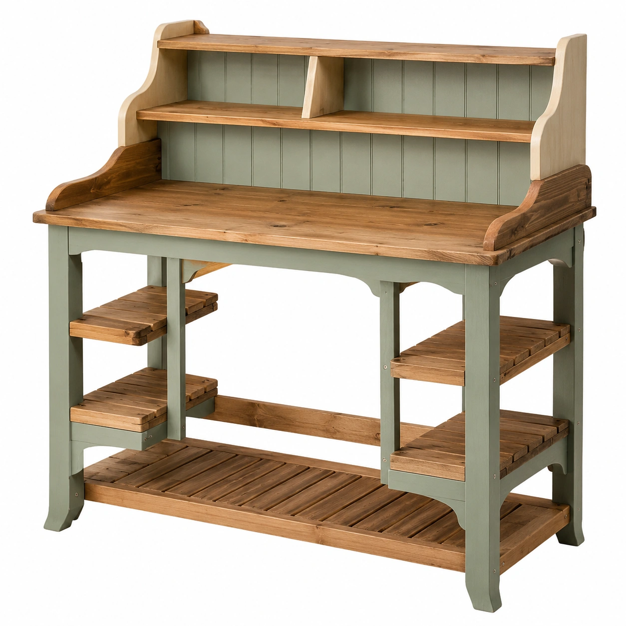 Mesa de Trabajo para Jardinería con Estantes de Madera Verde-ULQERNIKA