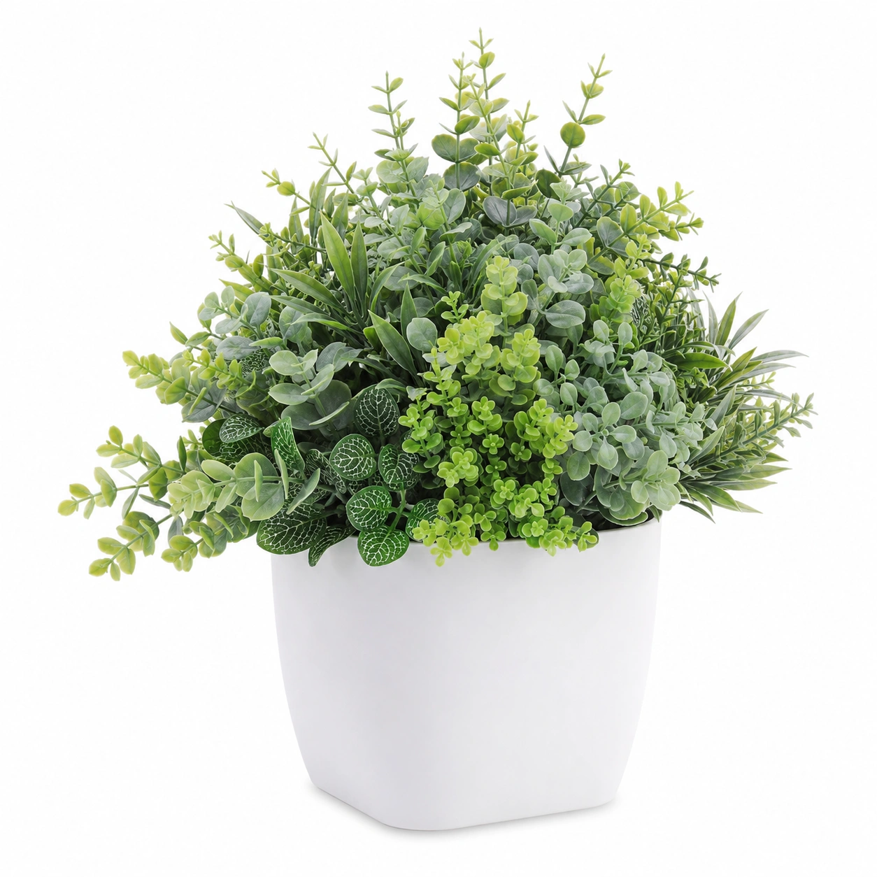 Plantas Artificiales Verdes en Maceta Decorativa Blanca-ULQERNIKA