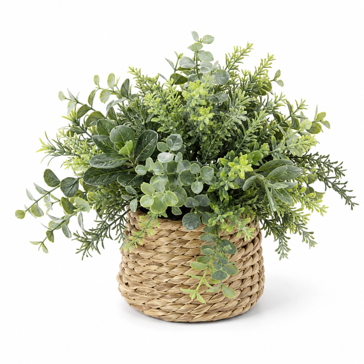 Planta Artificial Decorativa Verde en Maceta Tejida, 25 cm-ULQERNIKA