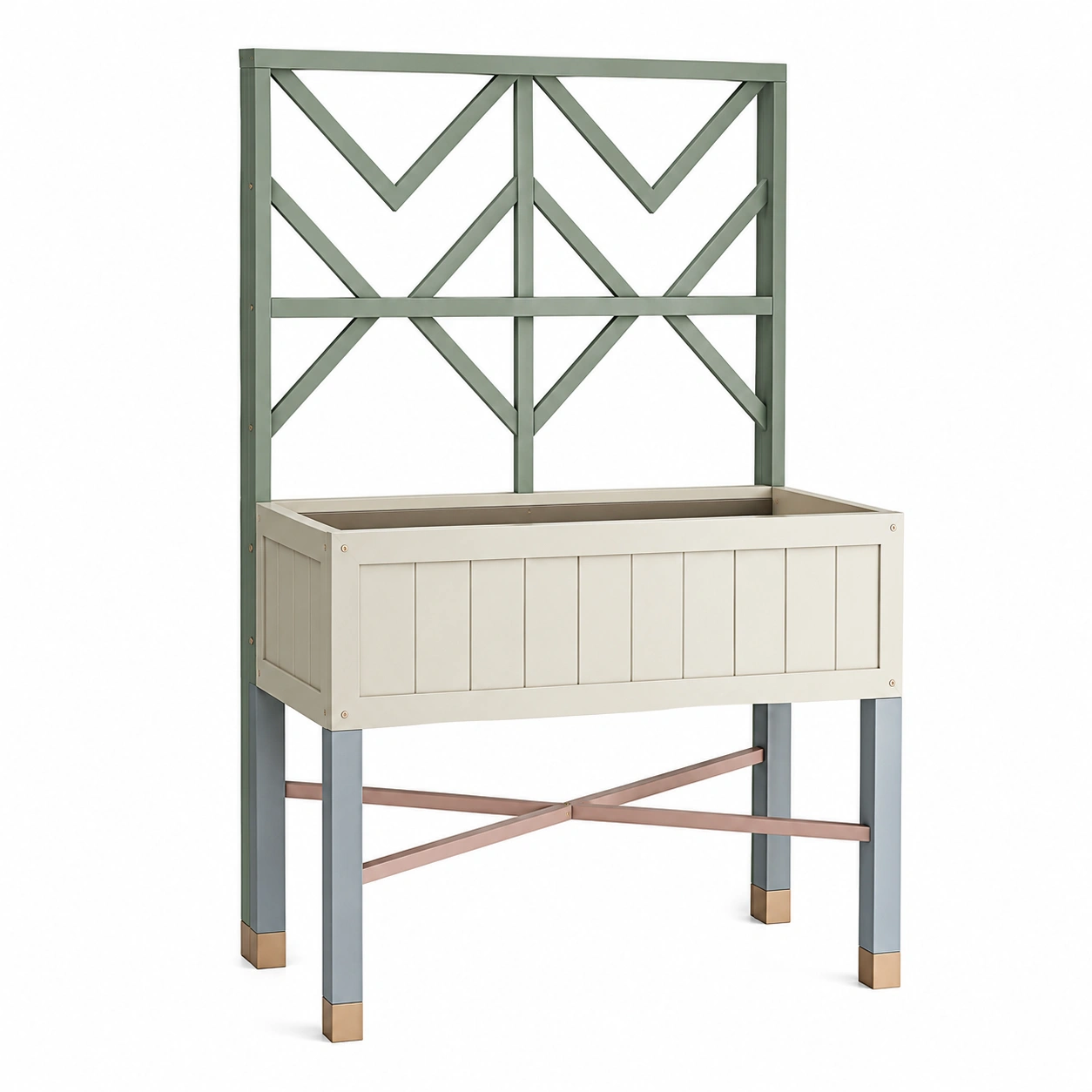 Jardinera elevada con celosía verde y beige para exterior-ULQERNIKA