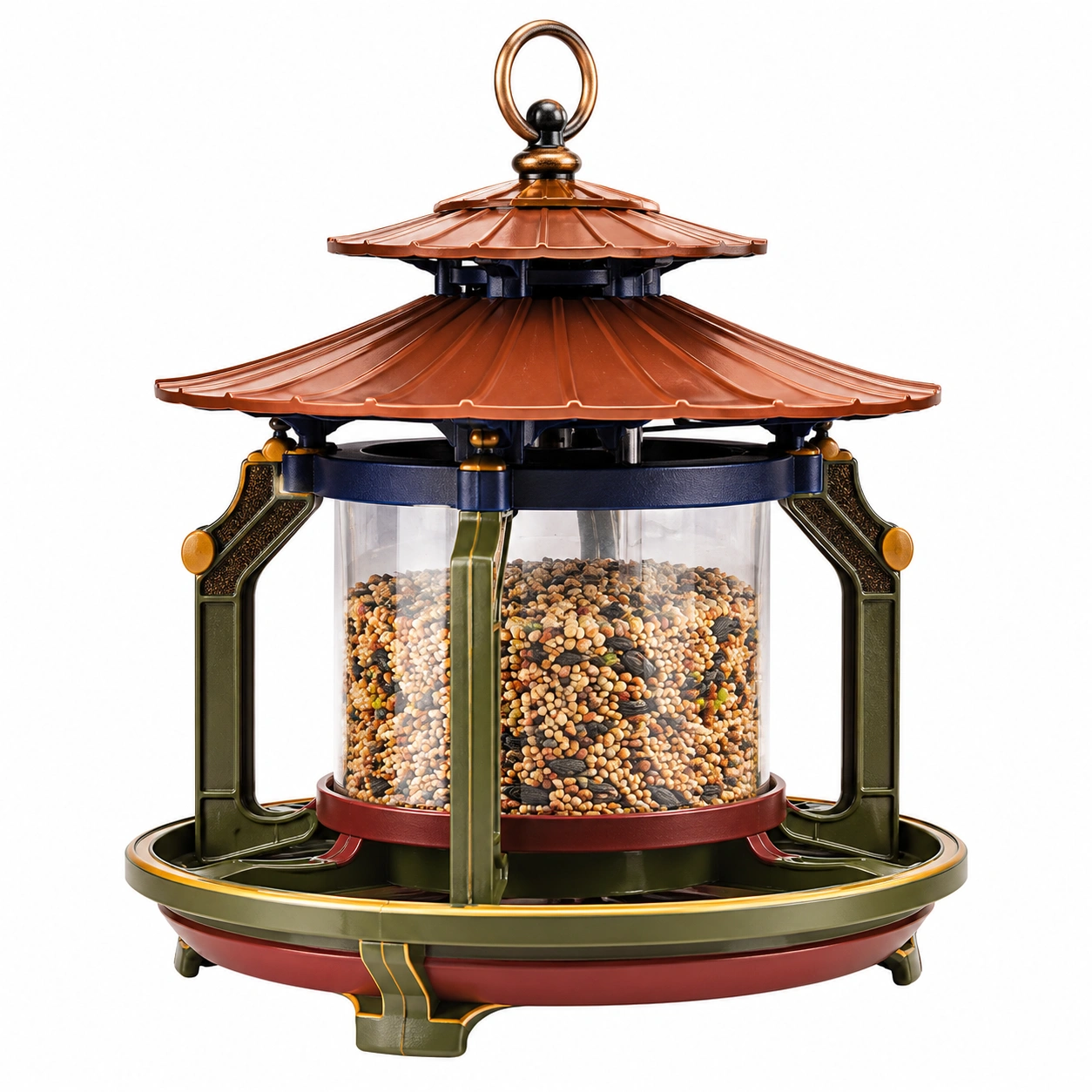 Comedero para pájaros estilo pagoda marrón y verde-ULQERNIKA