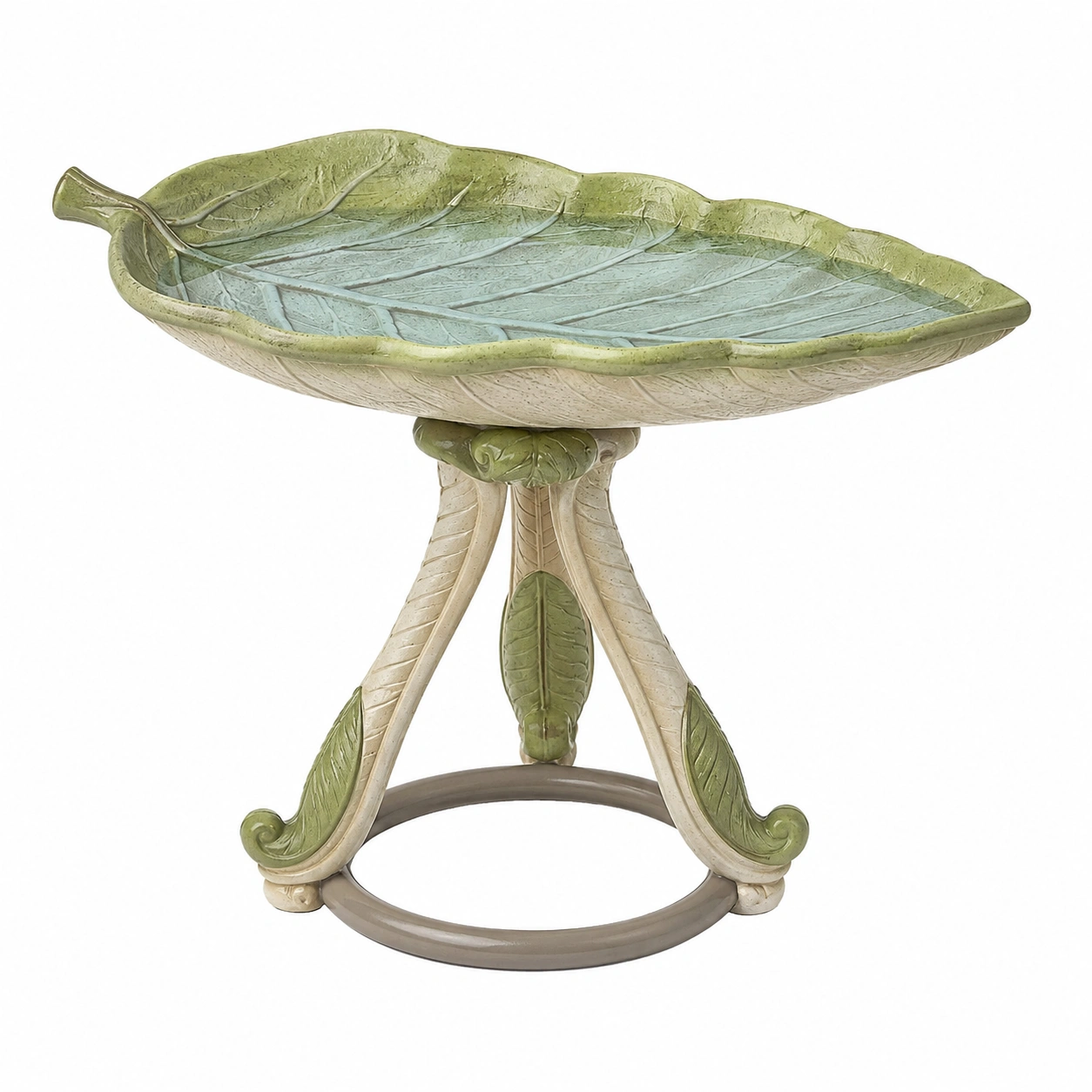 Baño de Aves Decorativo Hoja Verde y Beige-ULQERNIKA