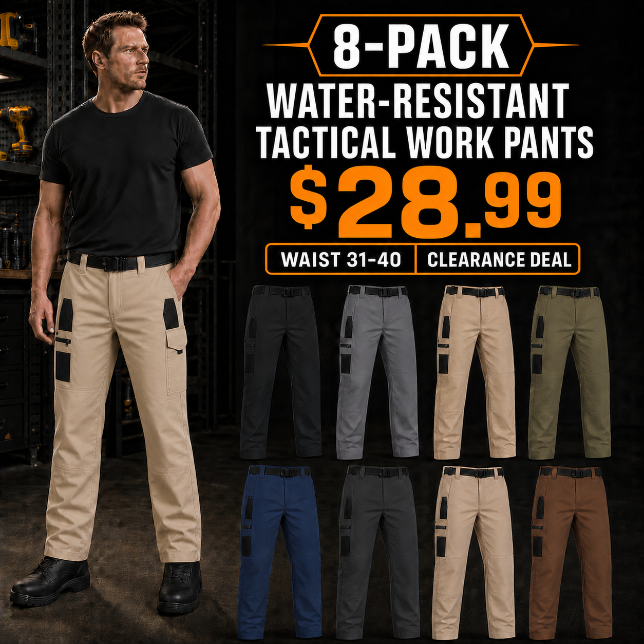 Men's Water-Resistant Multi-Pocket Tactical Work Pants