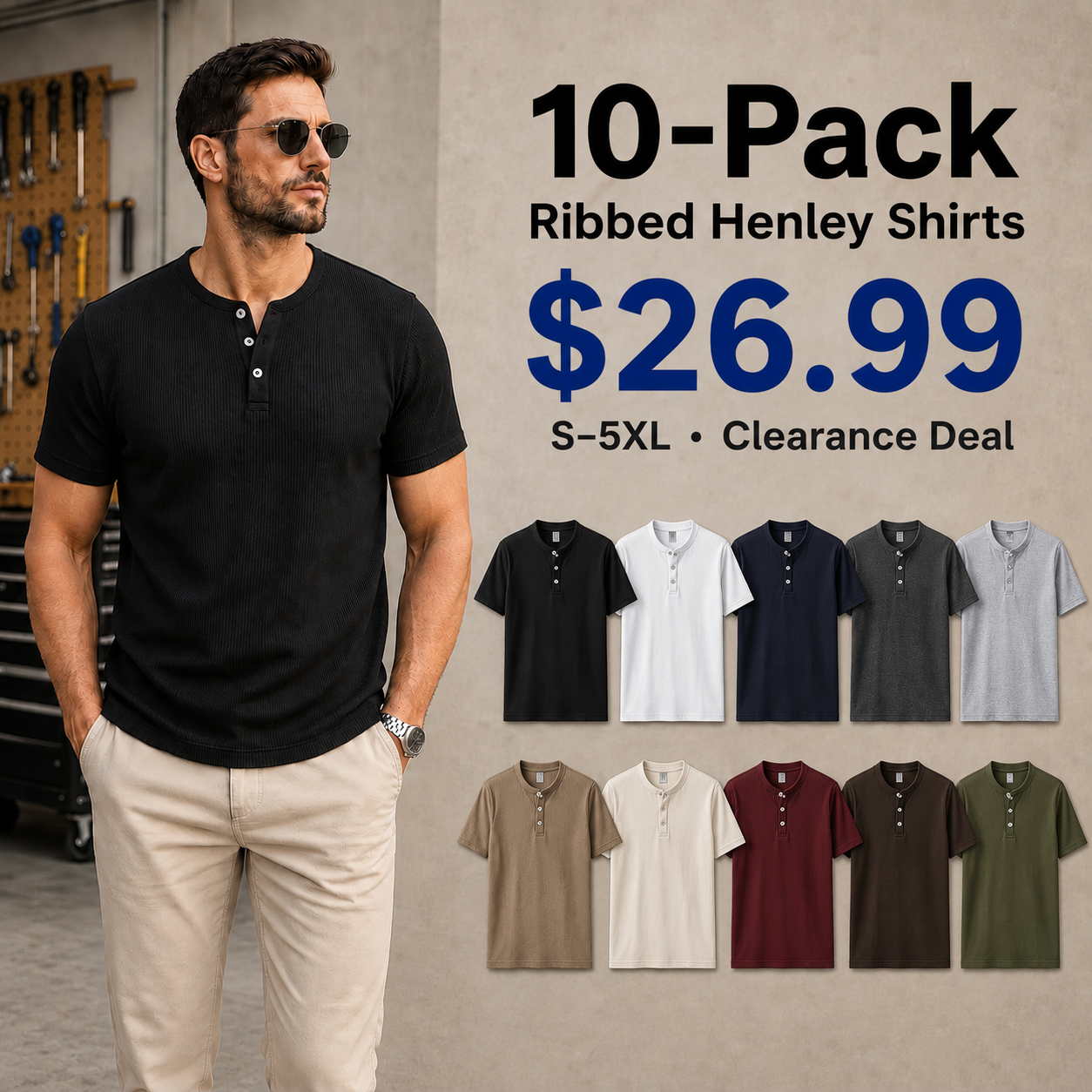 Men's Ribbed Henley T-Shirt