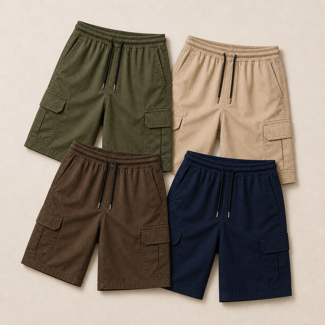 4-Pack Neutral Set cargo shorts with Navy Blue