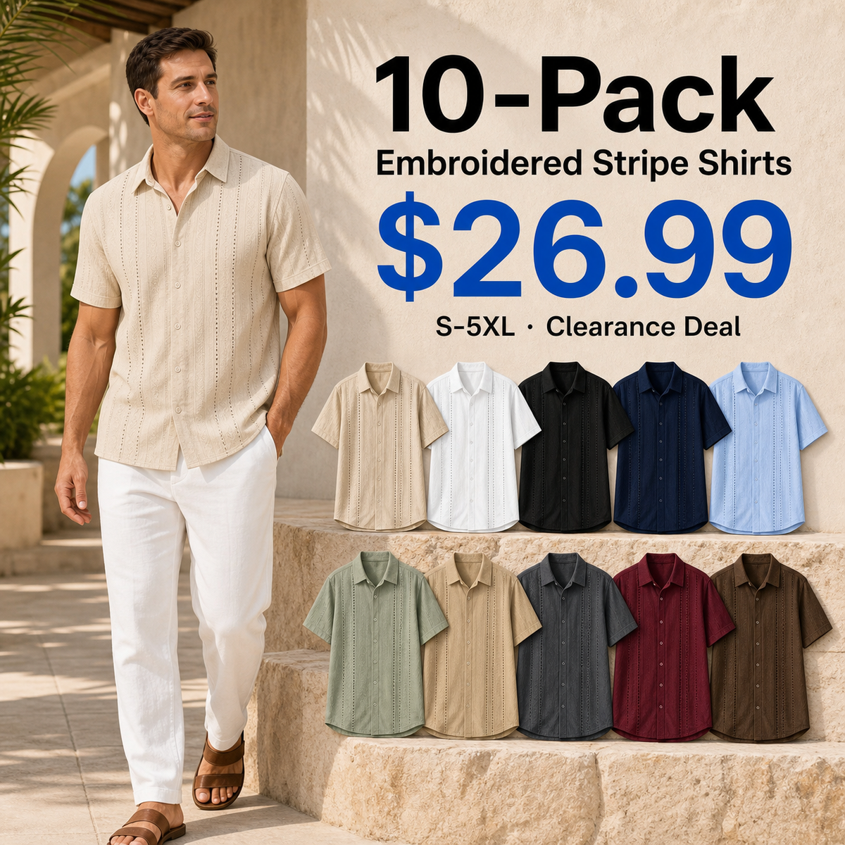 10-Pack embroidered stripe shirts promo main image