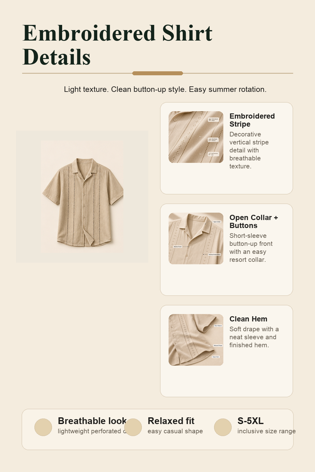 Embroidered stripe shirt feature detail page image