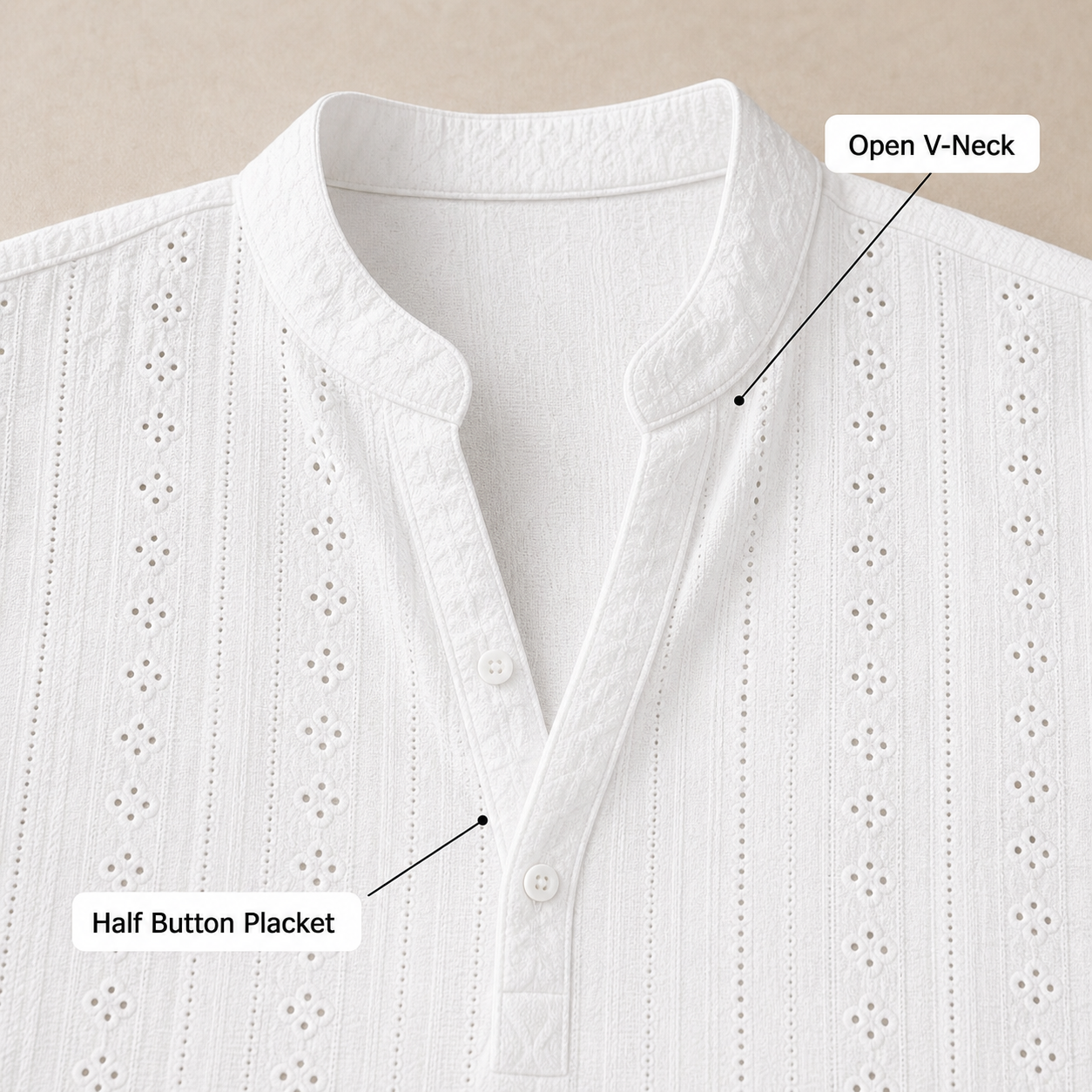 Open V-neck collar and placket detail image