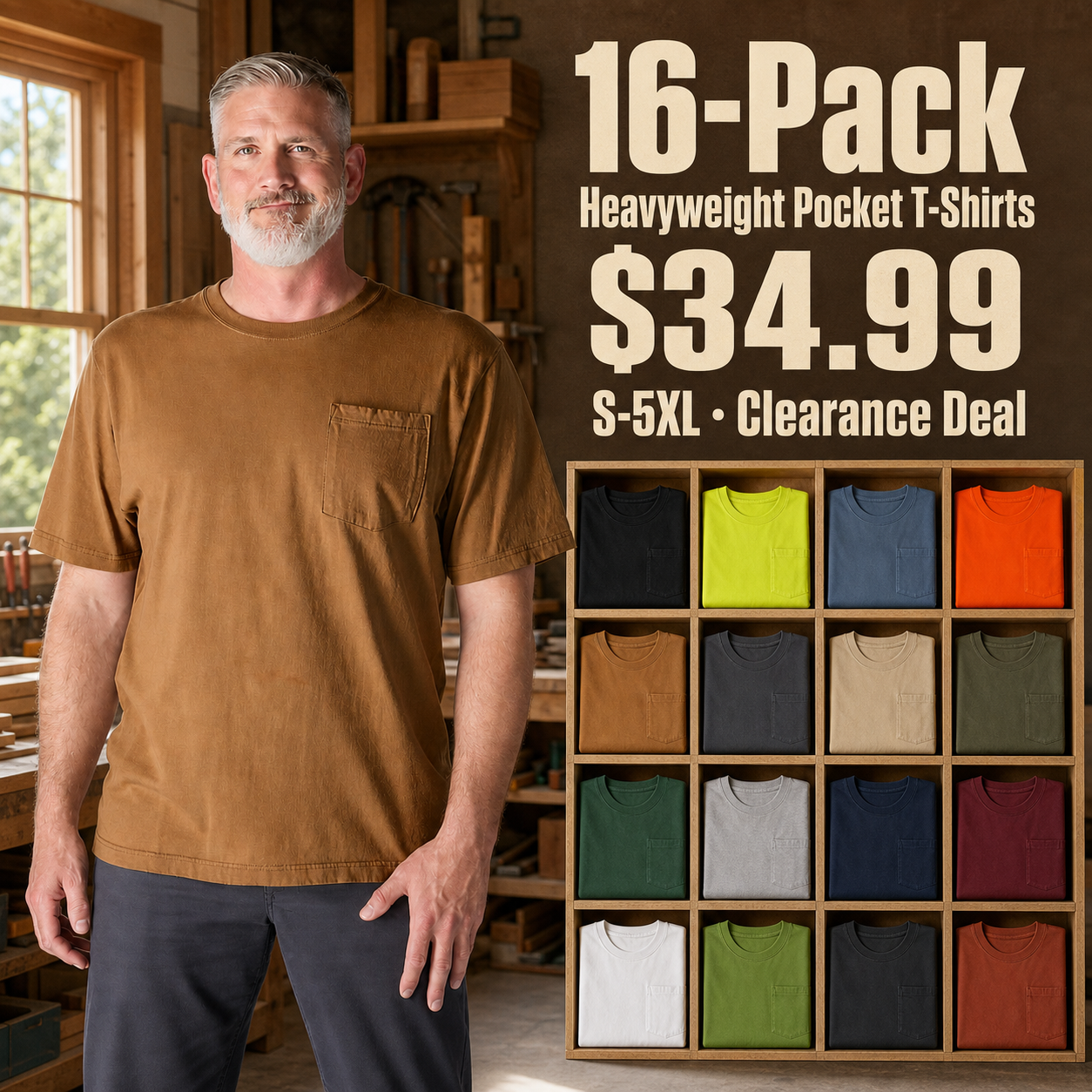 16-Pack heavyweight pocket T-shirts bundle deal