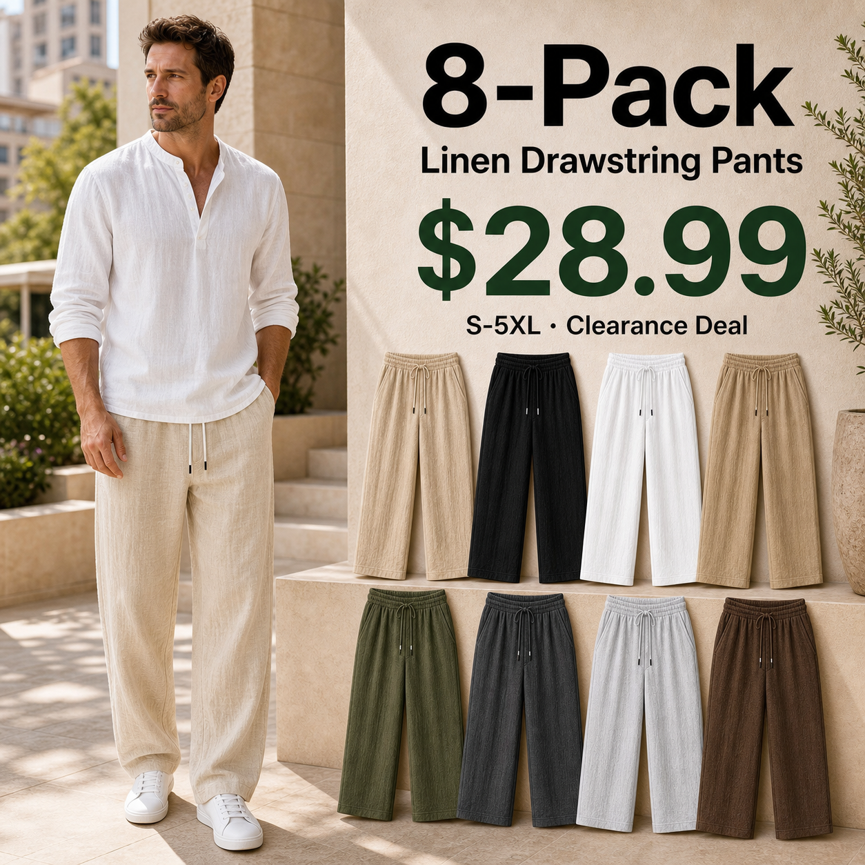8-Pack Linen Drawstring Pants promo main image