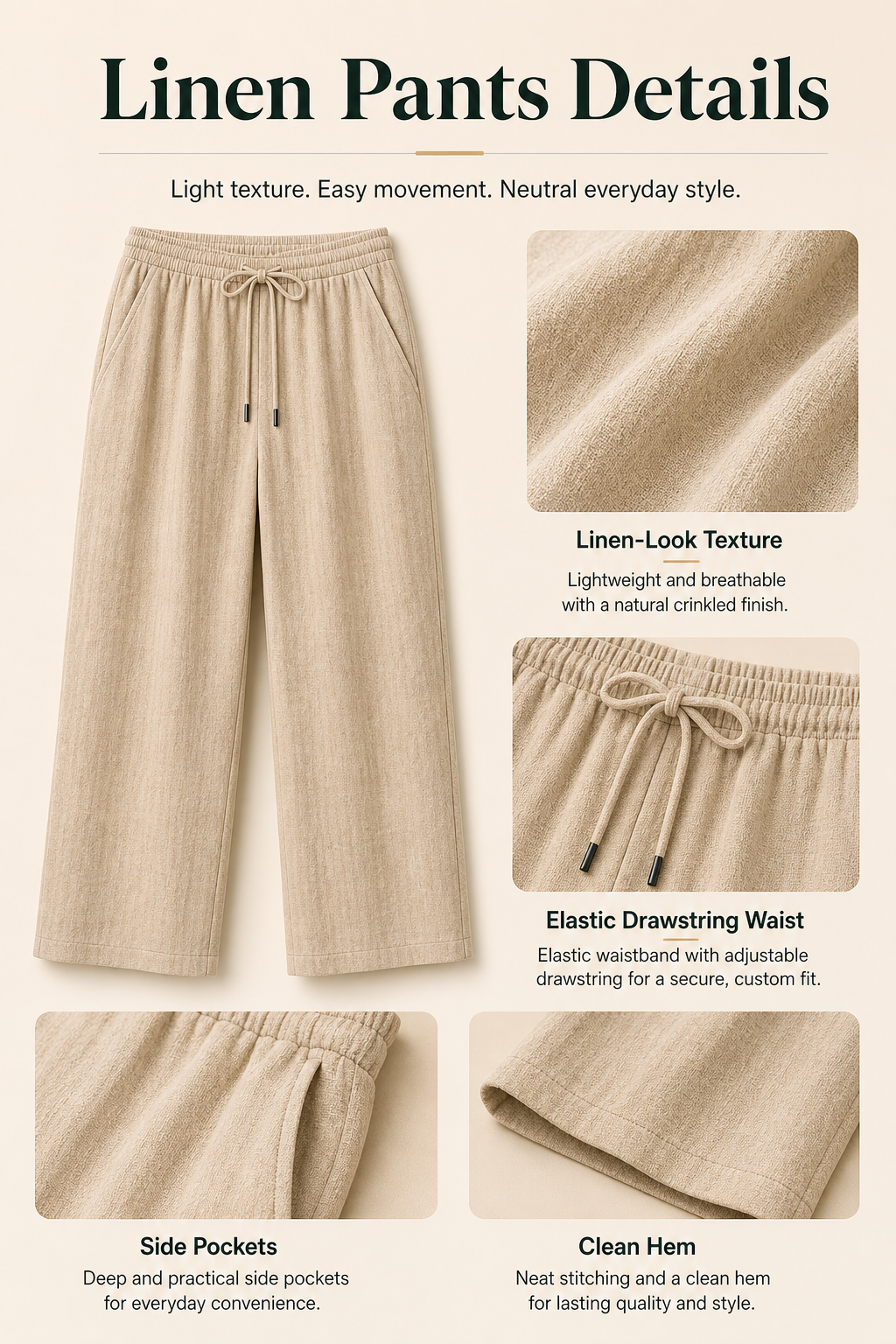 Linen pants detail features
