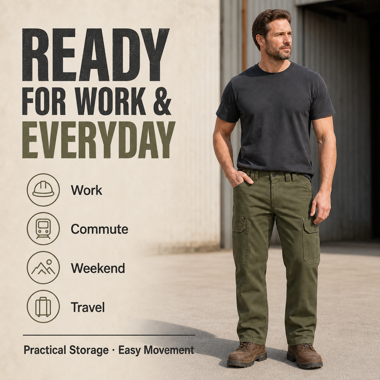 Cargo work pants for work, commute, weekend and travel