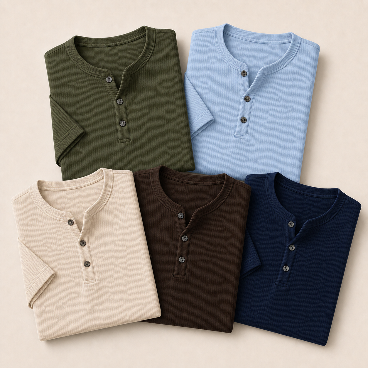 5-Pack Casual Set ribbed Henley shirts