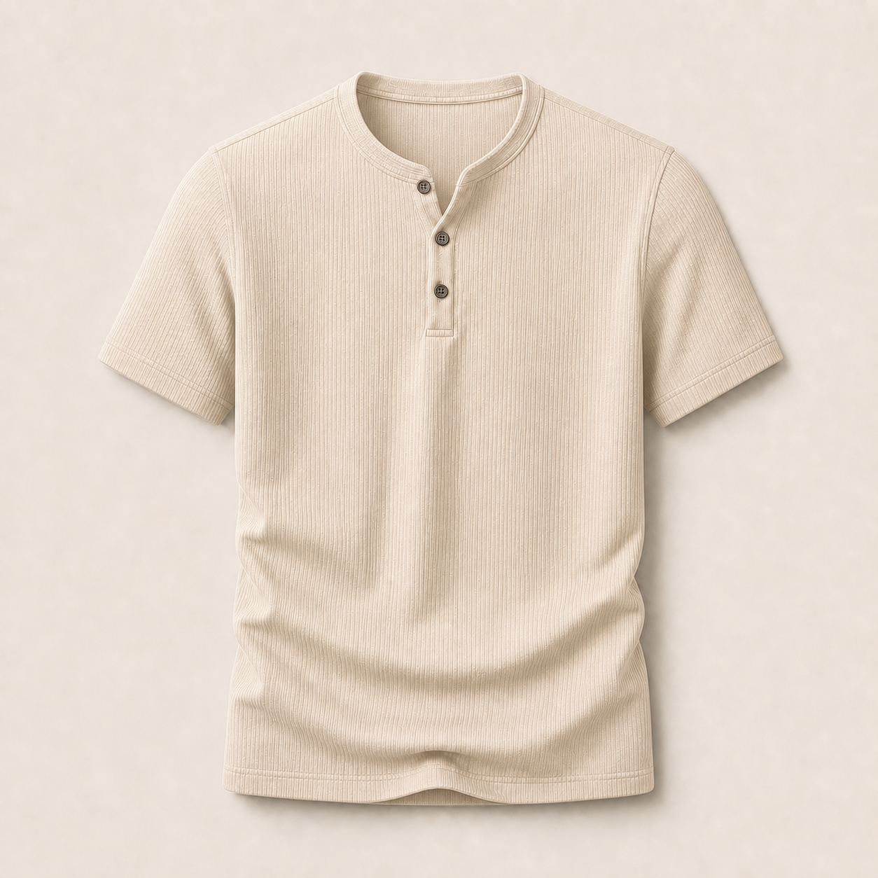 Beige ribbed short sleeve Henley shirt
