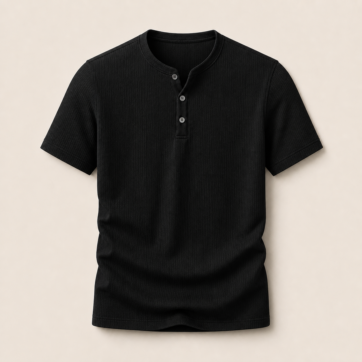 Black ribbed short sleeve Henley shirt