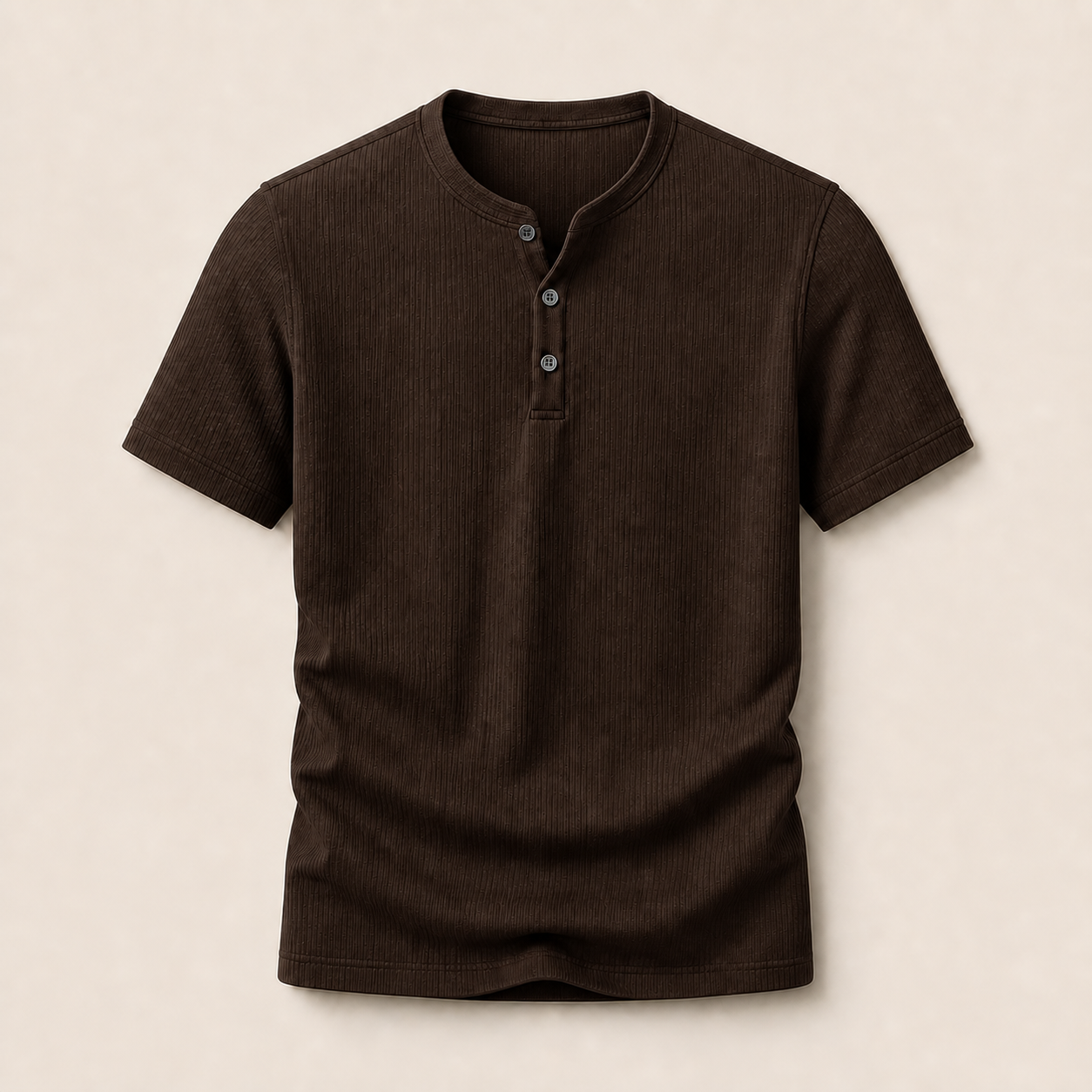Coffee ribbed short sleeve Henley shirt