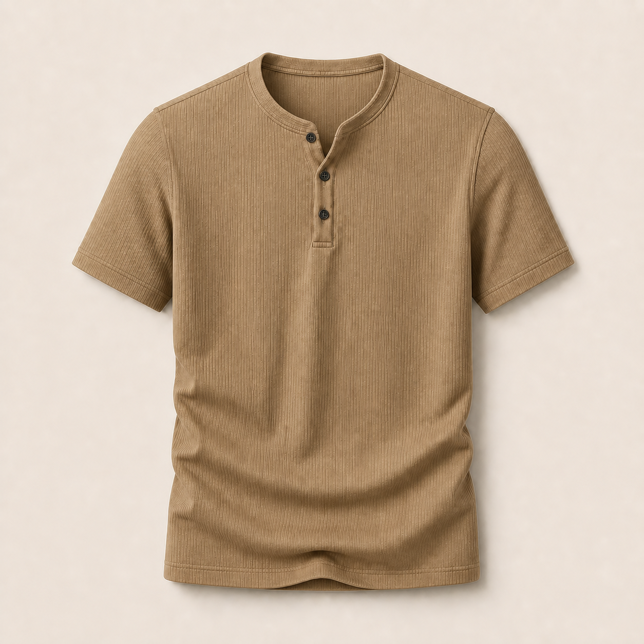 Khaki ribbed short sleeve Henley shirt