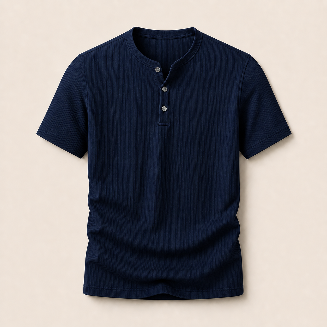 Navy Blue ribbed short sleeve Henley shirt