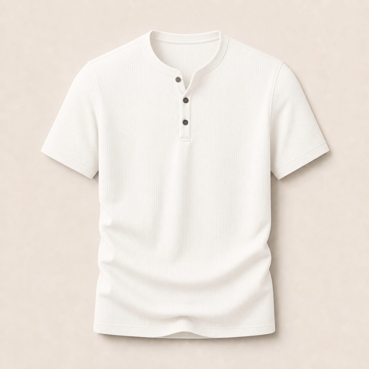 White ribbed short sleeve Henley shirt