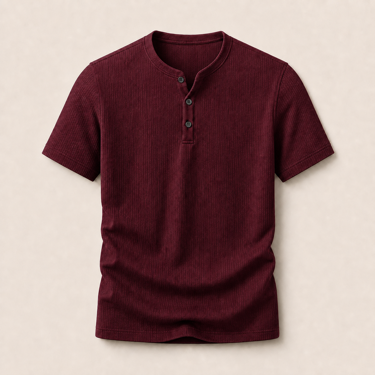 Wine Red ribbed short sleeve Henley shirt