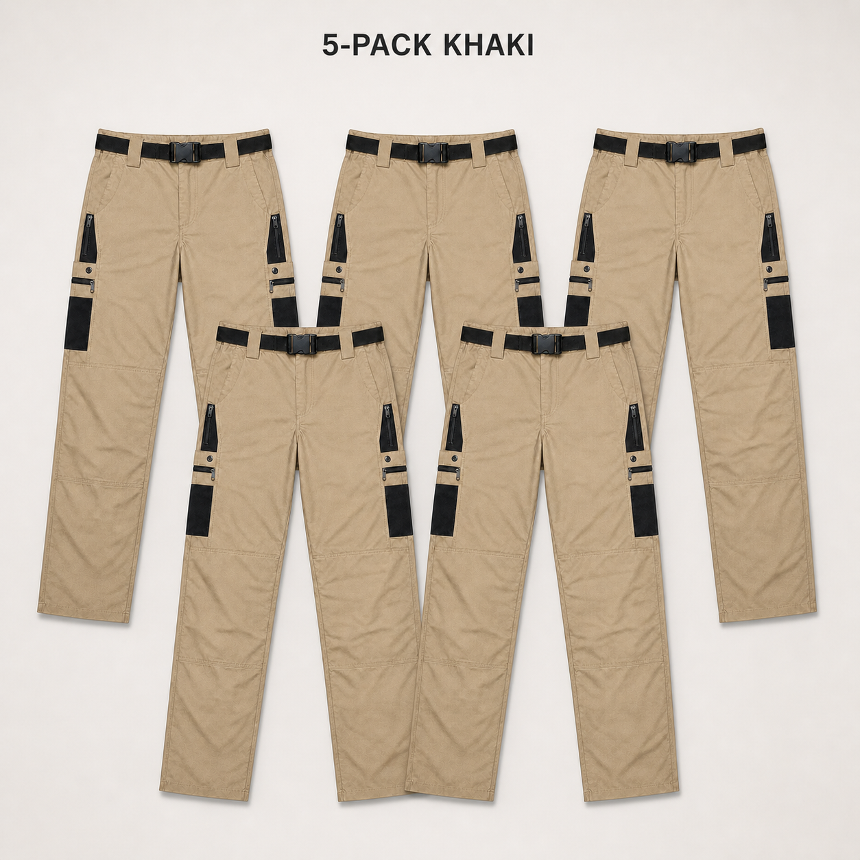 5-Pack Khaki tactical ripstop work pants