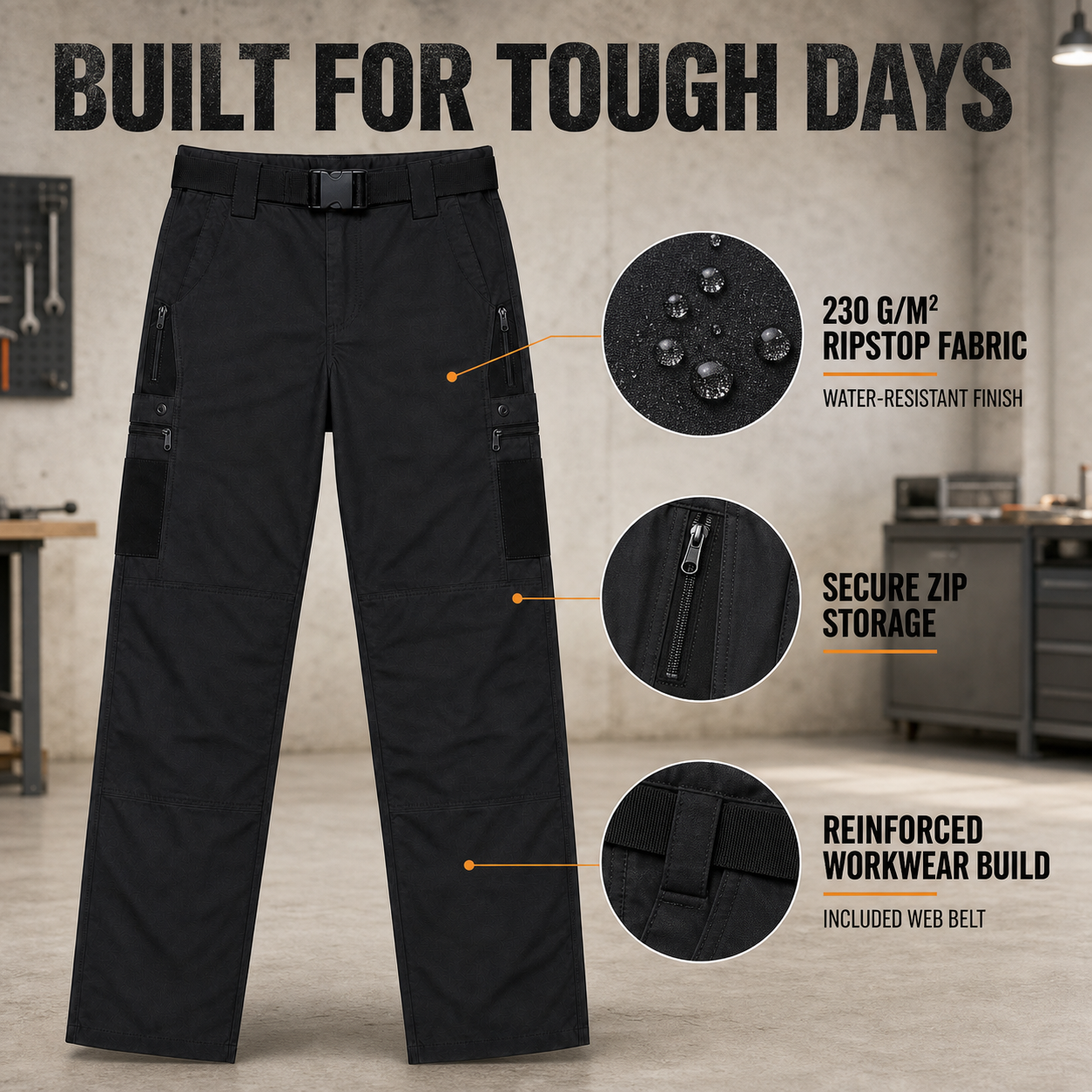 Tactical ripstop work pants key selling points