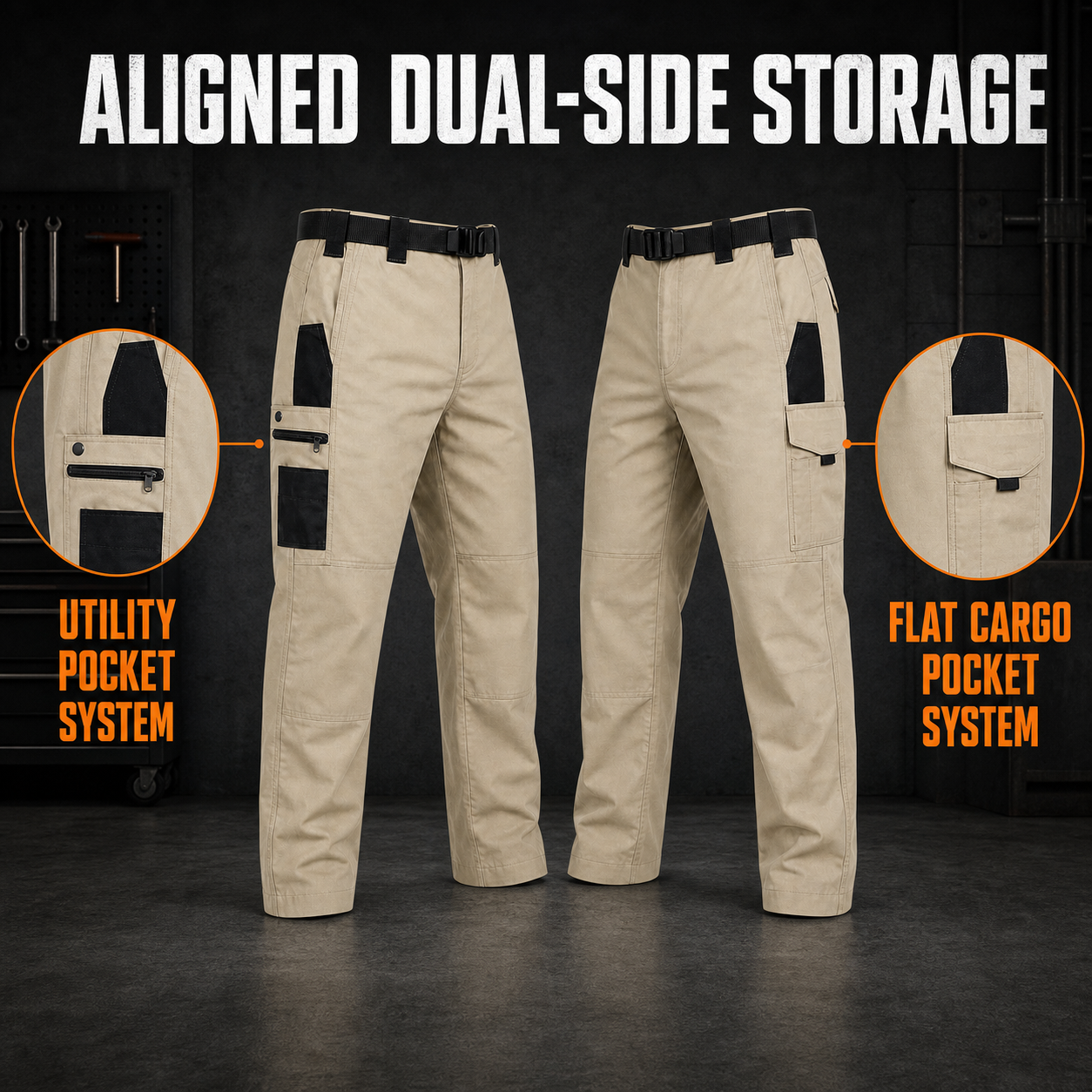 Aligned utility and flat cargo pocket systems with zipper-free upper inserts