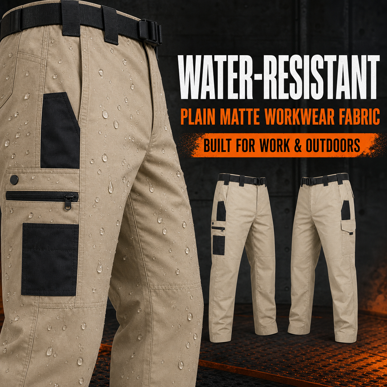 Water-resistant plain matte tactical work pants