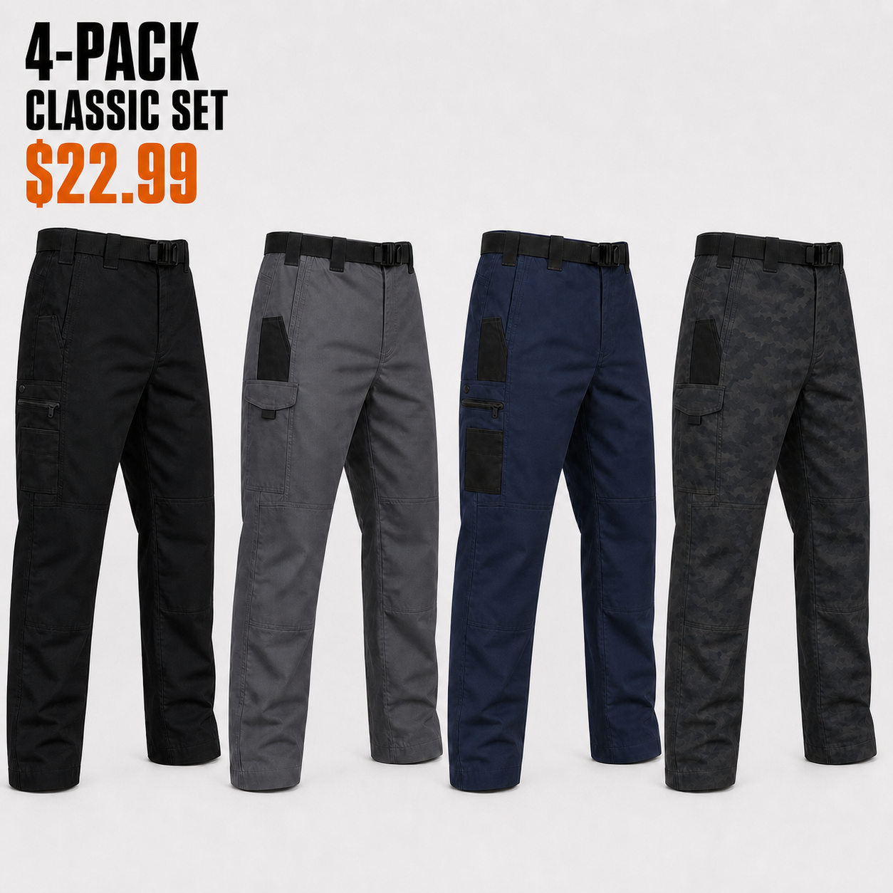 4-Pack Classic Set tactical work pants with both pocket systems