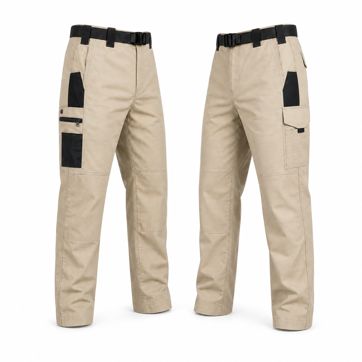 Beige tactical work pants dual side view