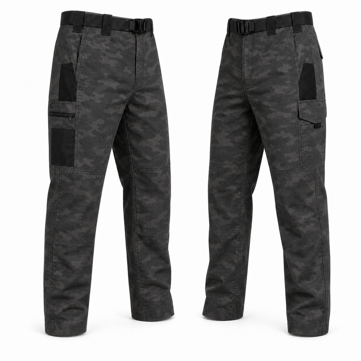 Camouflage tactical work pants dual side view