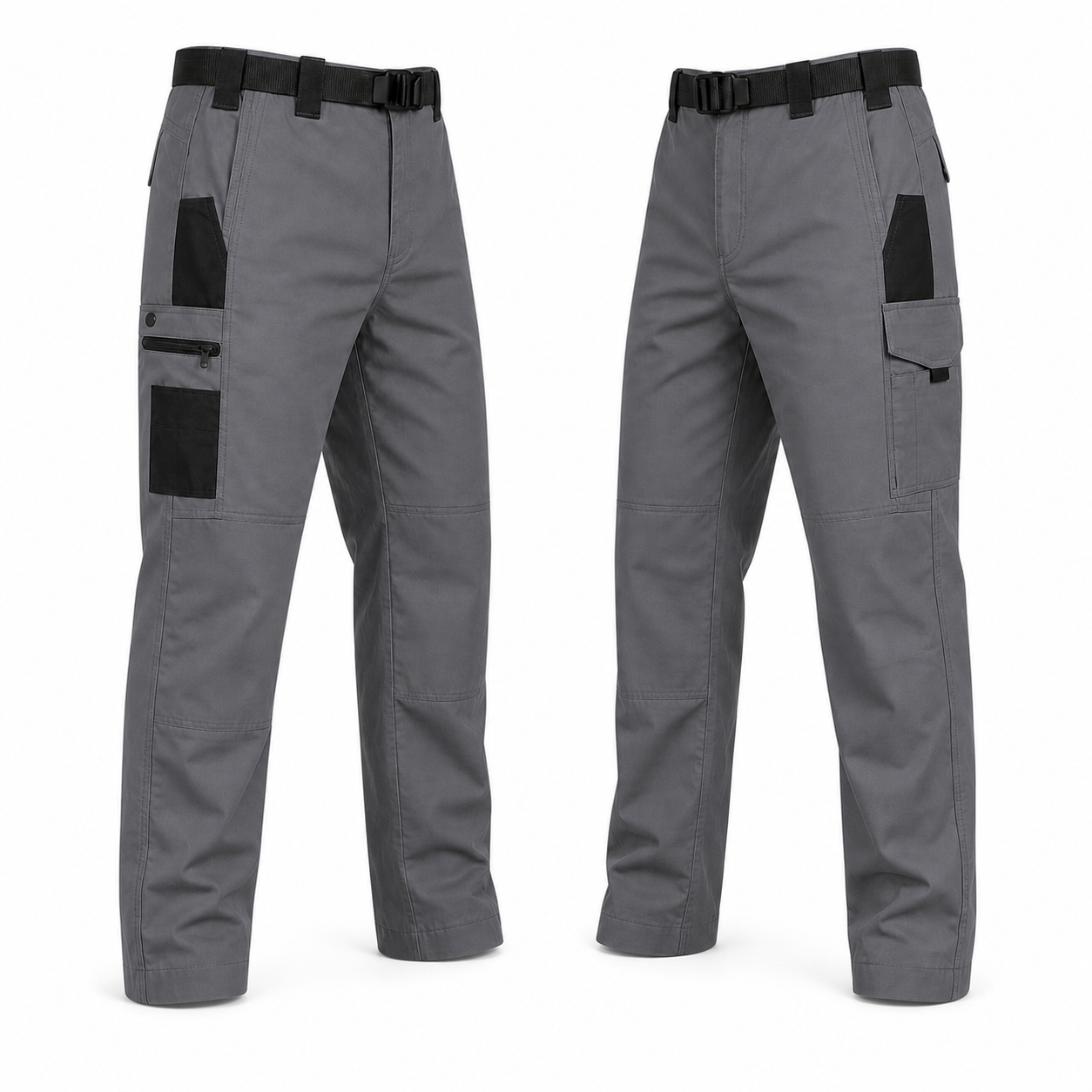 Gray tactical work pants dual side view