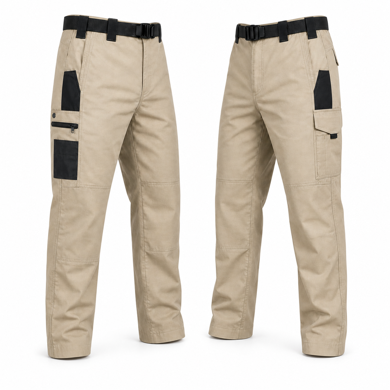 Khaki tactical work pants dual side view