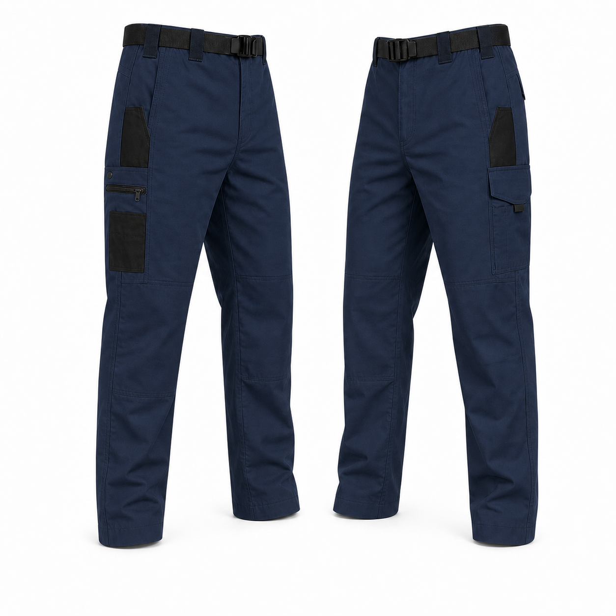 Navy Blue tactical work pants dual side view
