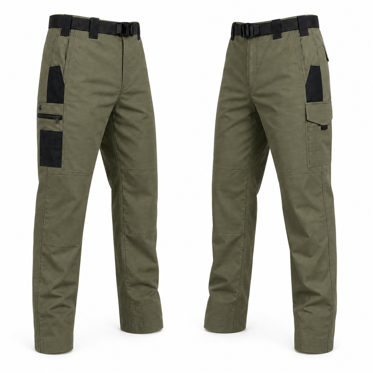 Olive Green tactical work pants dual side view
