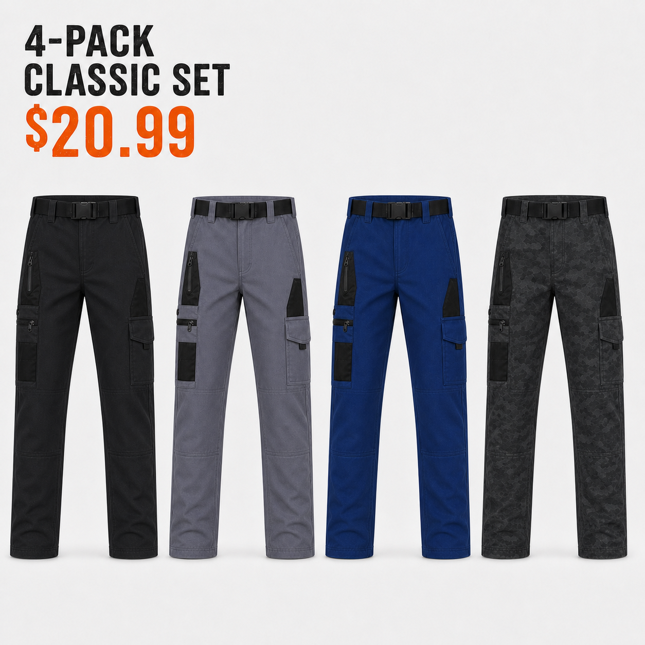 4-Pack Classic Set tactical work pants with both pocket systems
