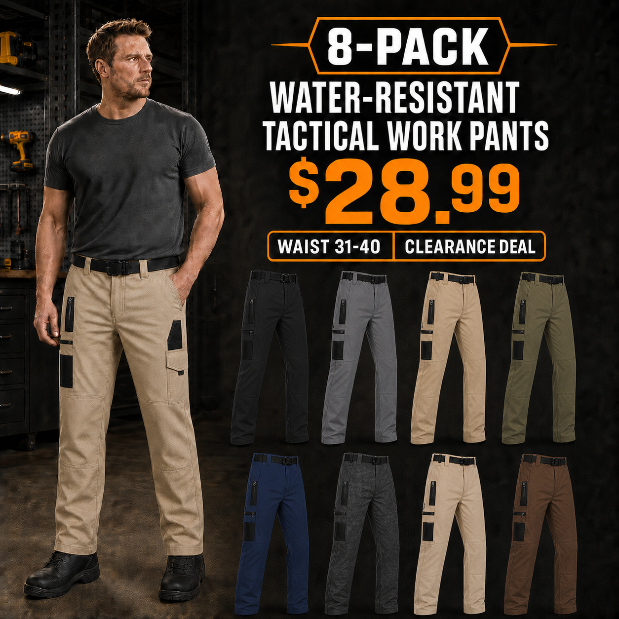 8-Pack asymmetric dual-side multi-pocket tactical work pants deal