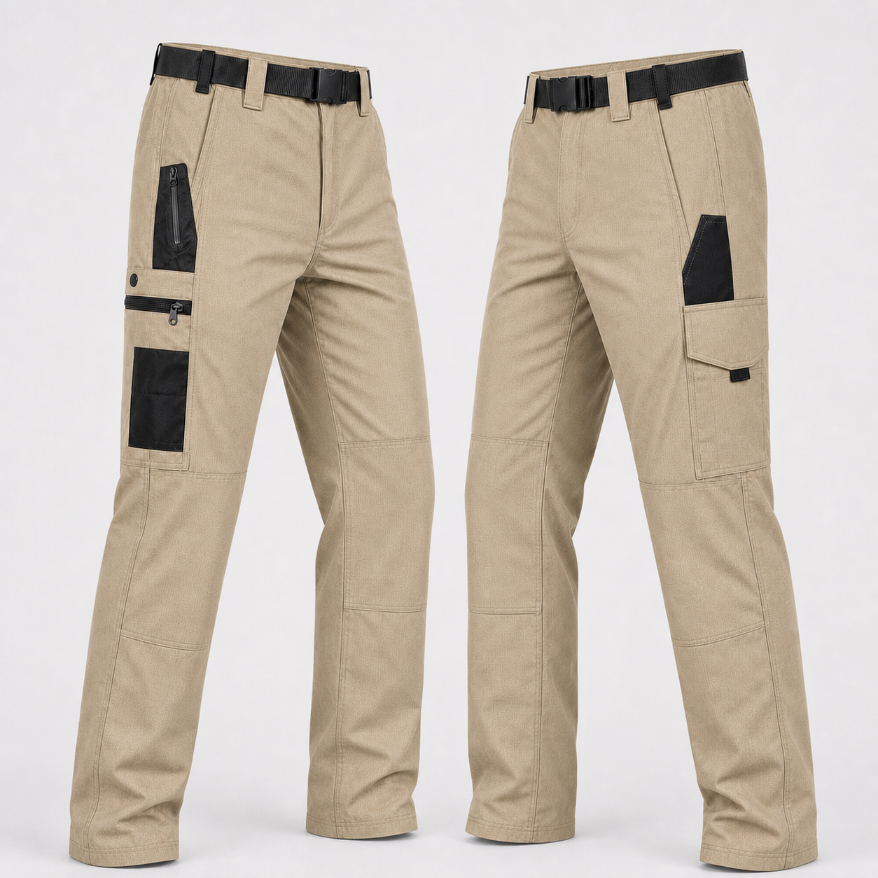 Beige tactical work pants dual side view