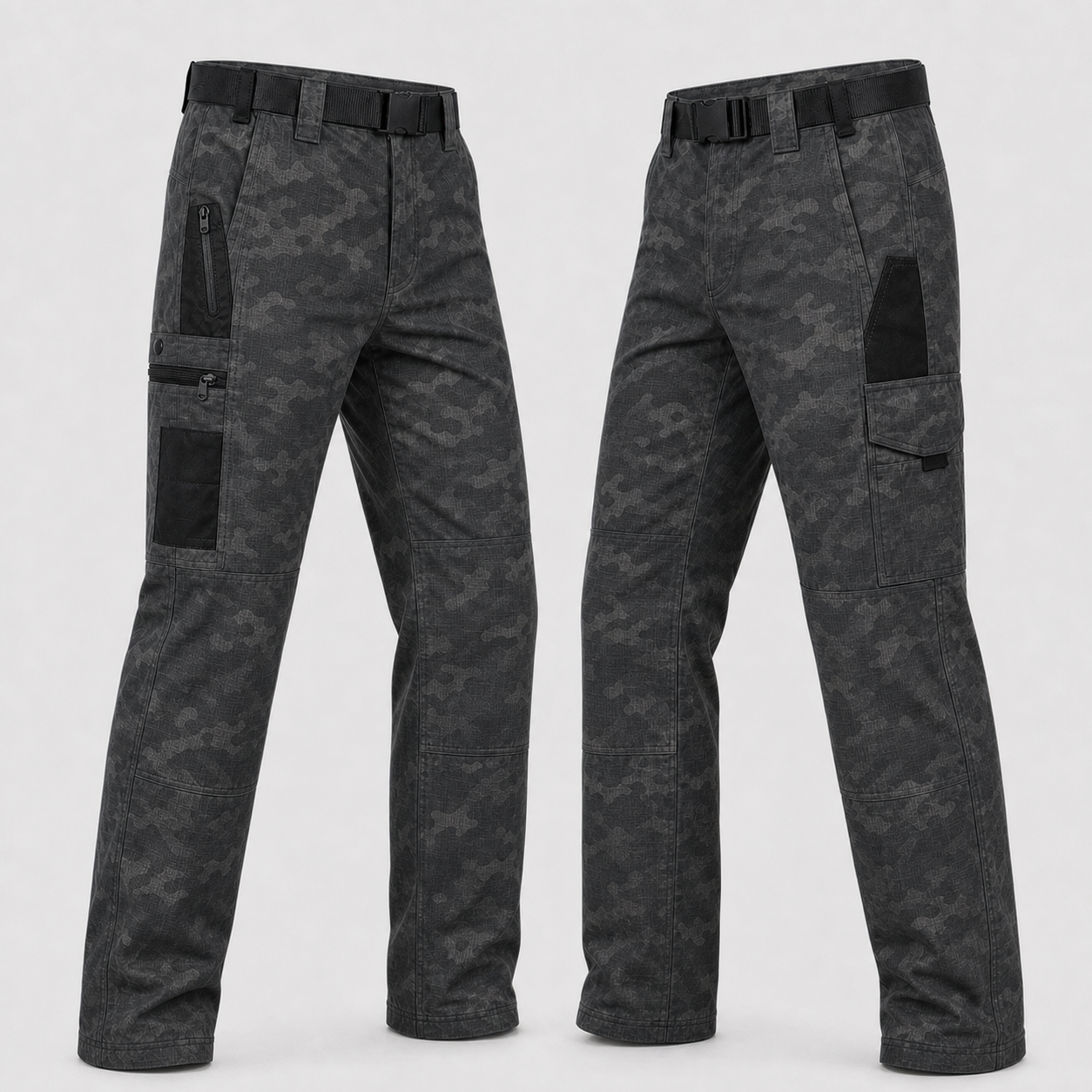 Camouflage tactical work pants dual side view