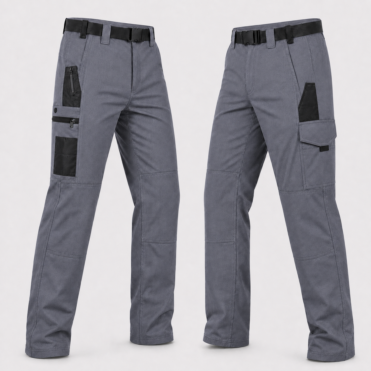 Gray tactical work pants dual side view